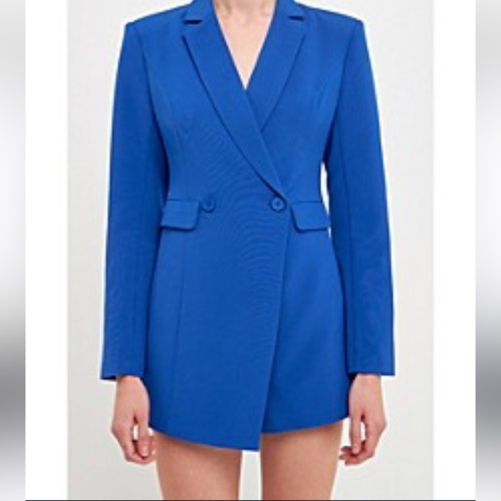 Tailored Double-Breasted Blue Blazer Dress